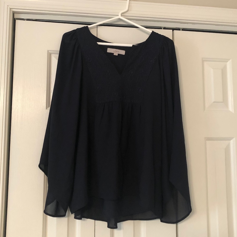 Women's LOFT Long Sleeved Sheer Flowy Top Romantic Sheer Sleeves (Size Small)